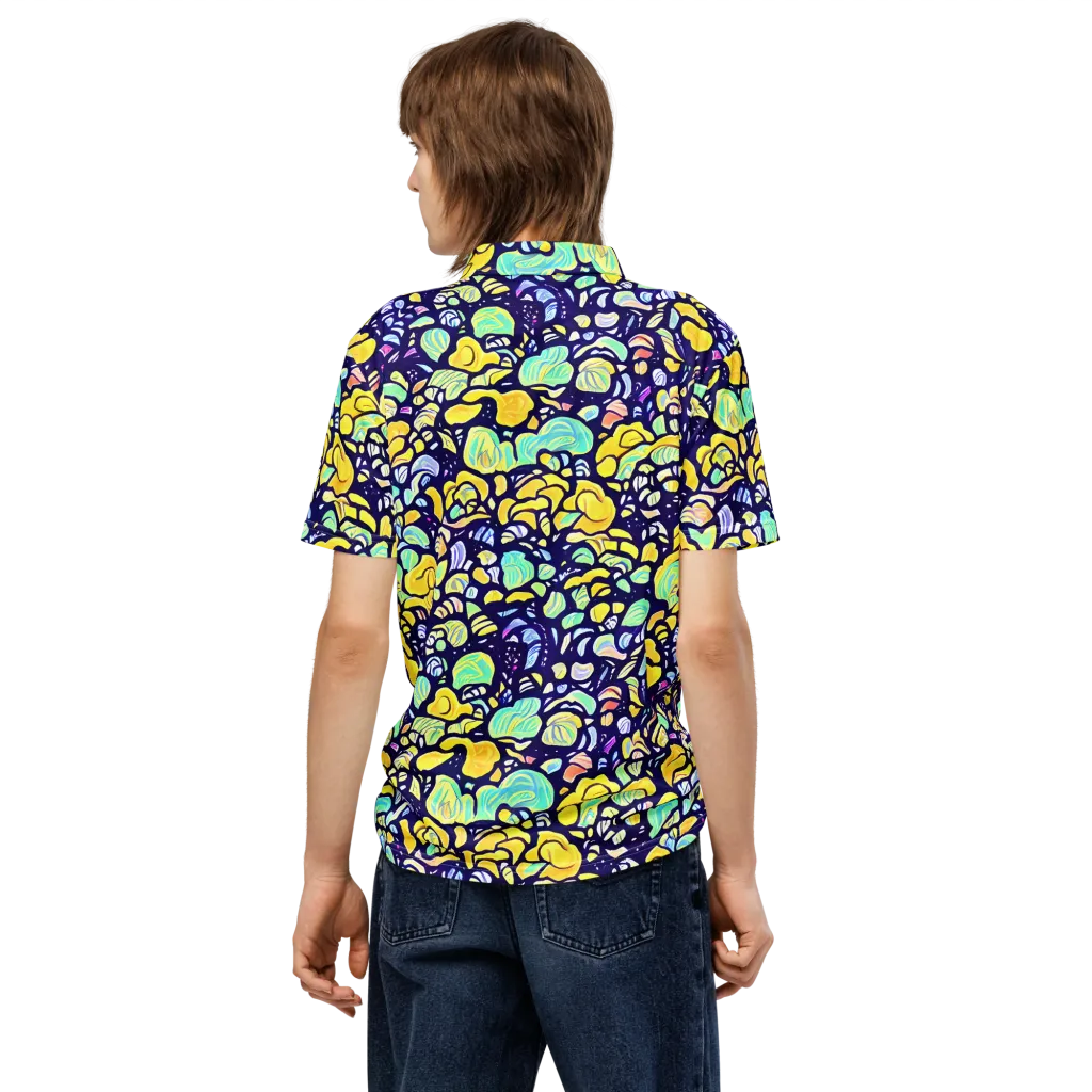 Indigo Fruit Riot on Men's Slim Fit Polo Shirt — Back