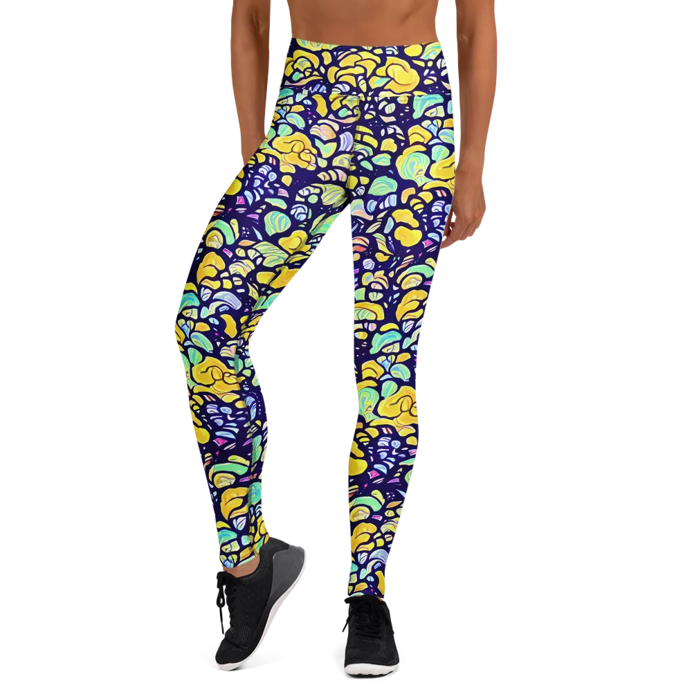Indigo Fruit Riot on Yoga Leggings — Front