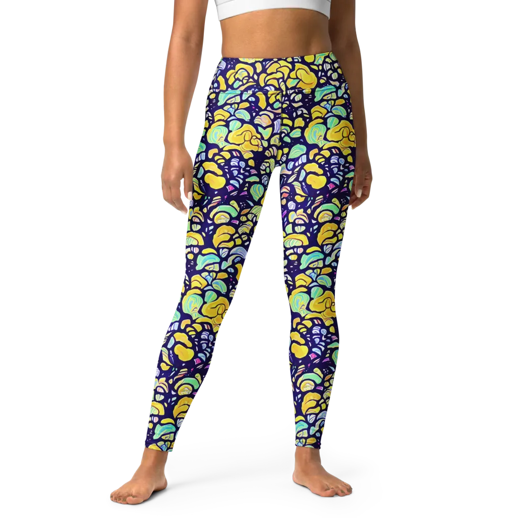 Indigo Fruit Riot on Yoga Leggings — Front