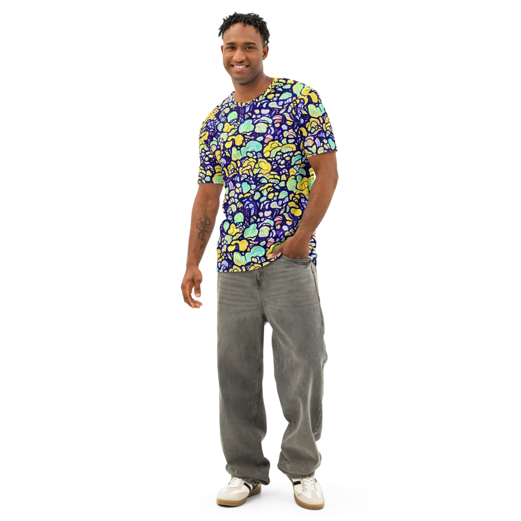 Indigo Fruit Riot on Men's Cotton Crew Neck T-Shirt — Front