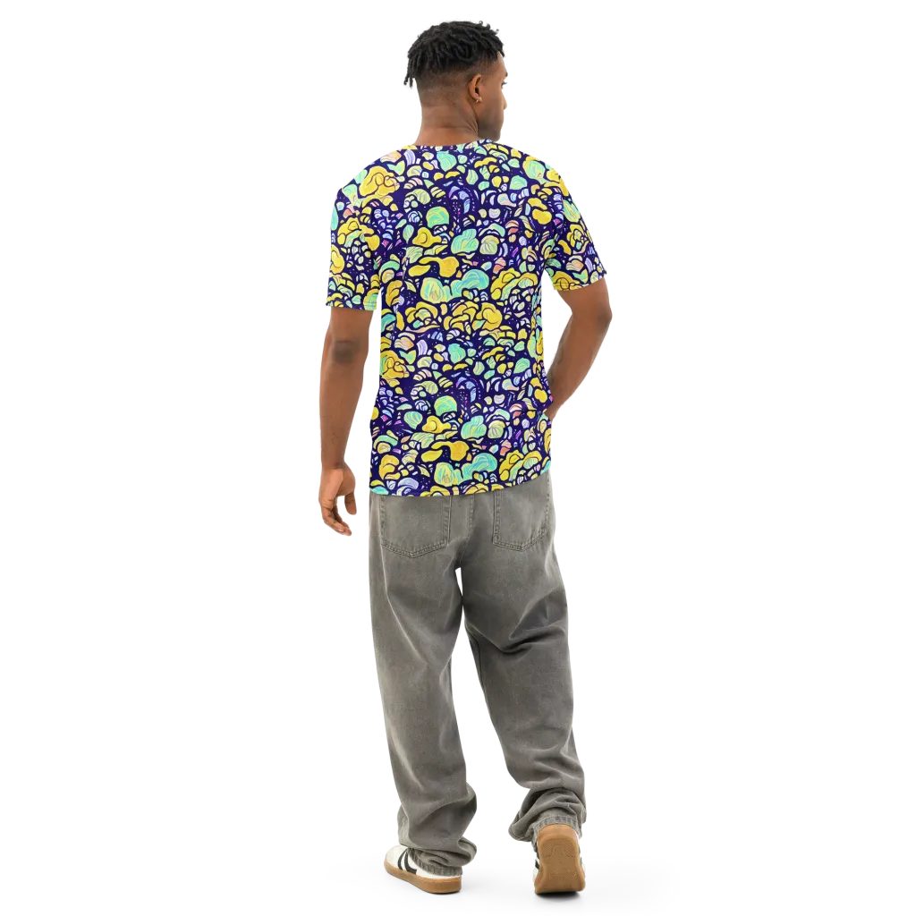 Indigo Fruit Riot on Men's Cotton Crew Neck T-Shirt — Back