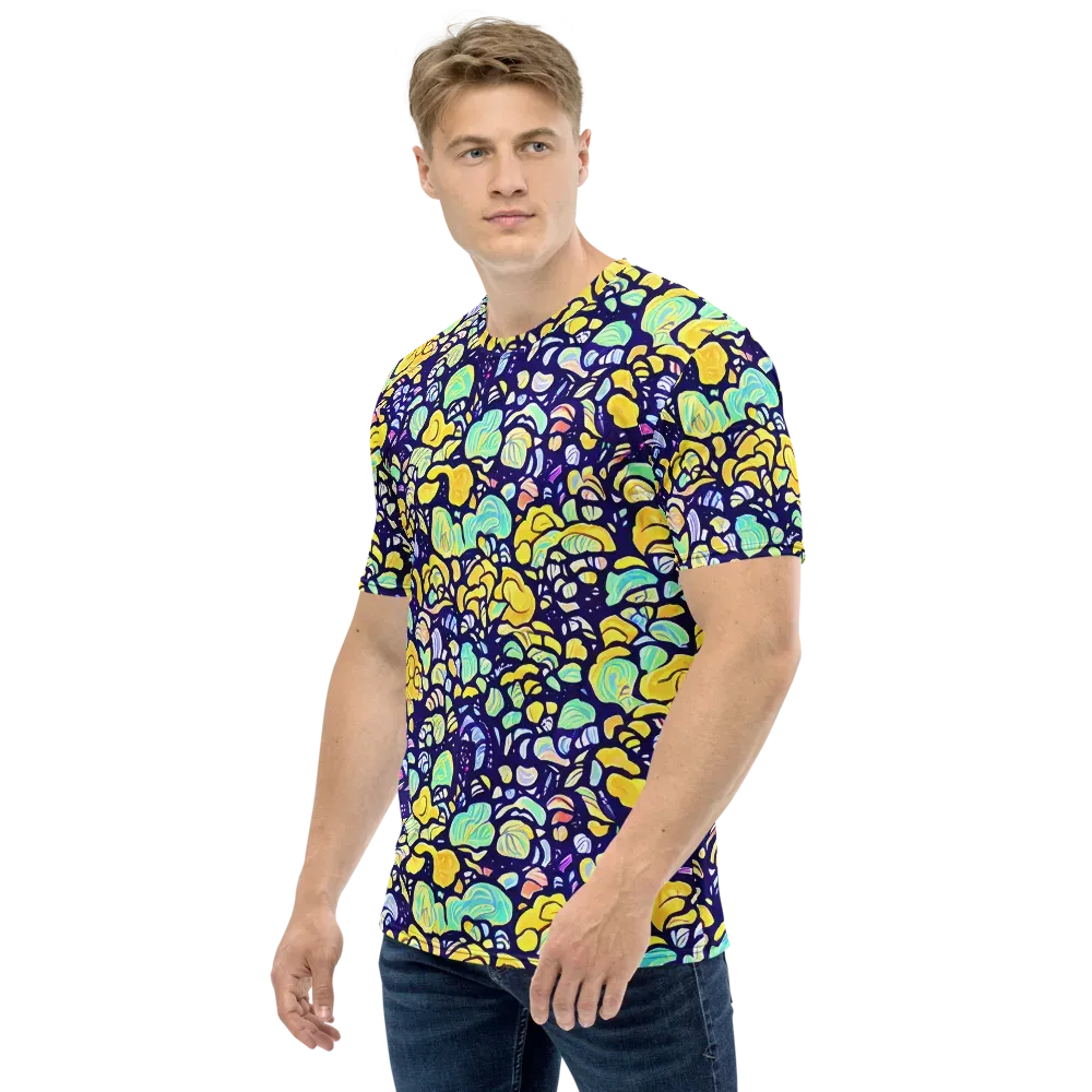 Indigo Fruit Riot on Men's Crew Neck T-Shirt — Left