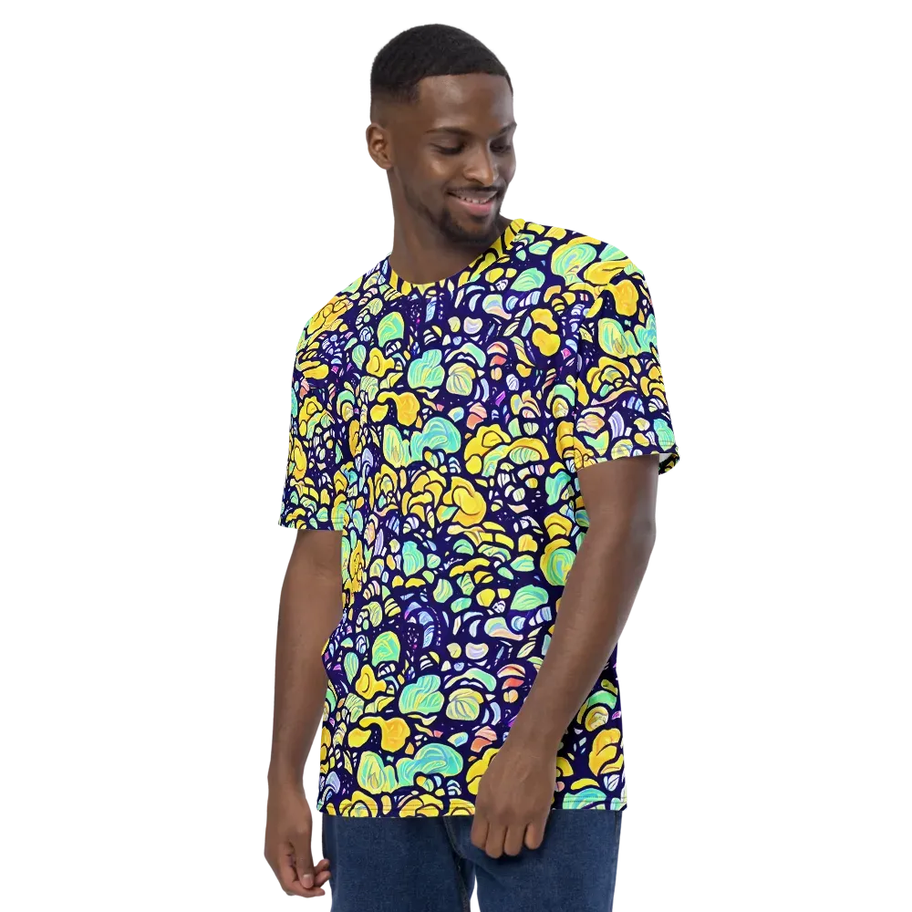 Indigo Fruit Riot on Men's Crew Neck T-Shirt — Left