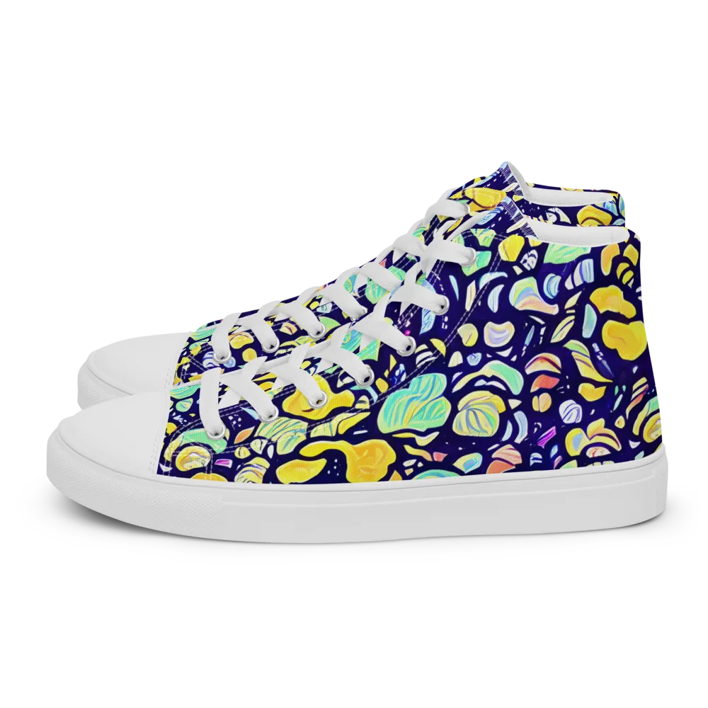 Indigo Fruit Riot on Men's High Top Canvas Shoes — Left