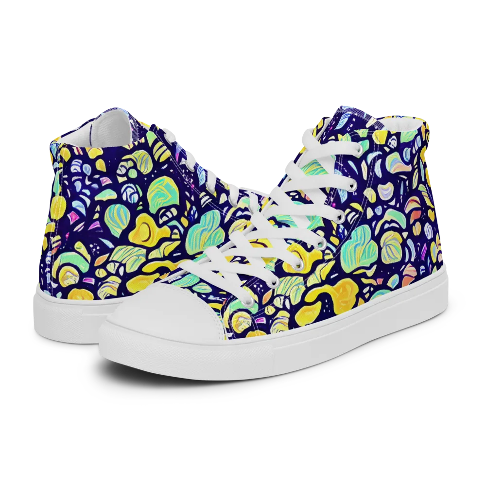 Indigo Fruit Riot on Men's High Top Canvas Shoes — Left