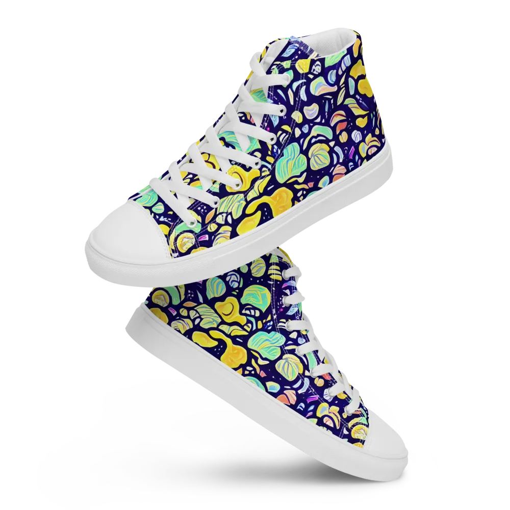Indigo Fruit Riot on Men's High Top Canvas Shoes — Front