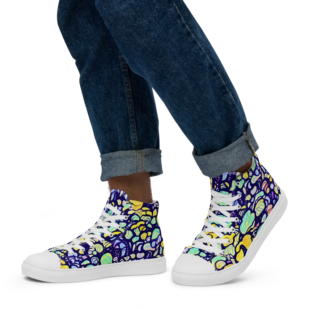 Indigo Fruit Riot on Men's High Top Canvas Shoes — Left