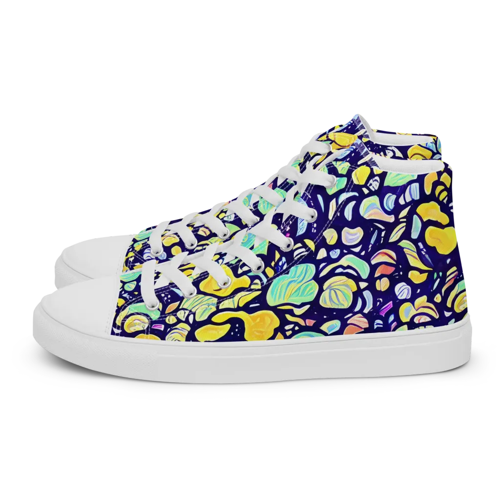 Indigo Fruit Riot on Women's High Top Canvas Shoes — Left