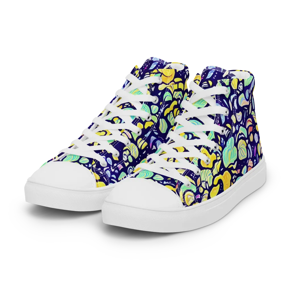 Indigo Fruit Riot on Women's High Top Canvas Shoes — Left Front