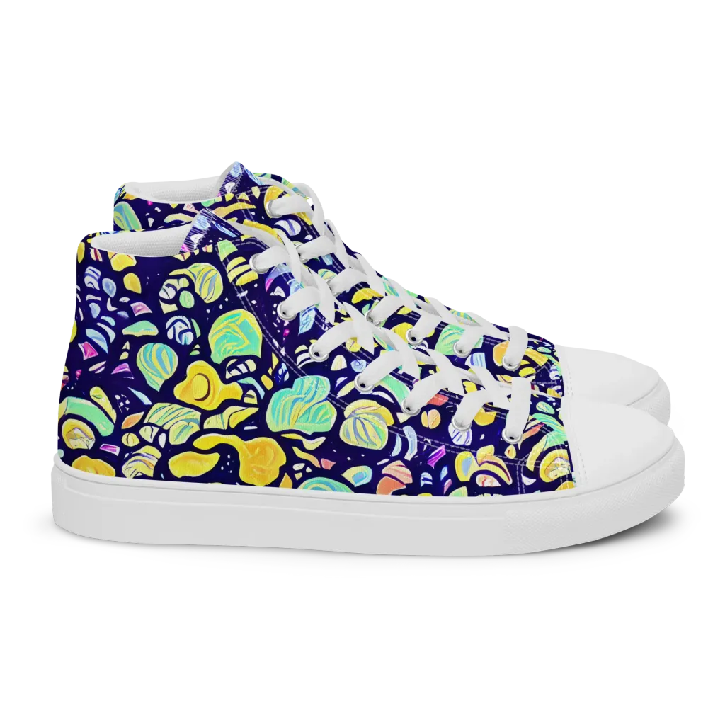 Indigo Fruit Riot on Women's High Top Canvas Shoes — Right