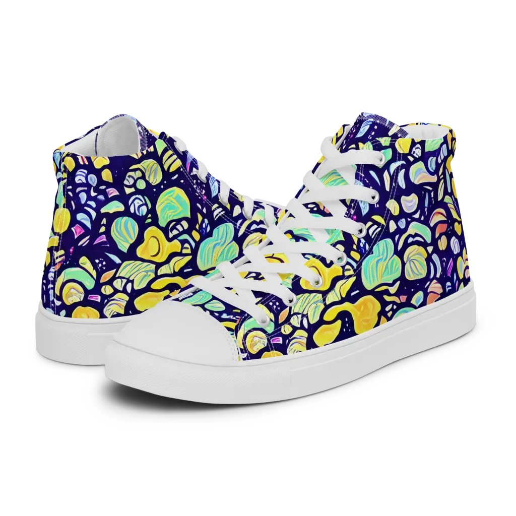 Indigo Fruit Riot on Women's High Top Canvas Shoes — Left