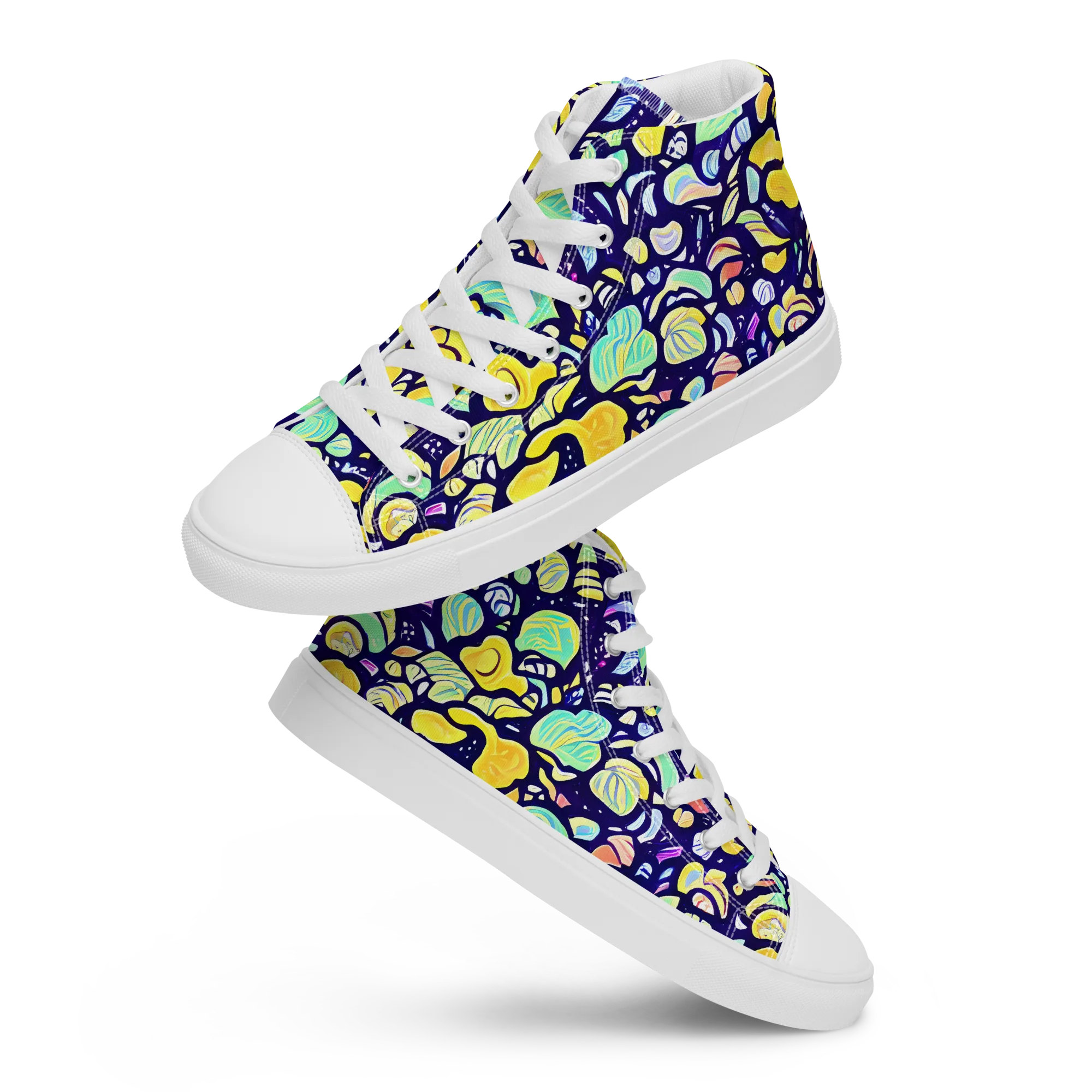 Indigo Fruit Riot on Women's High Top Canvas Shoes — Front