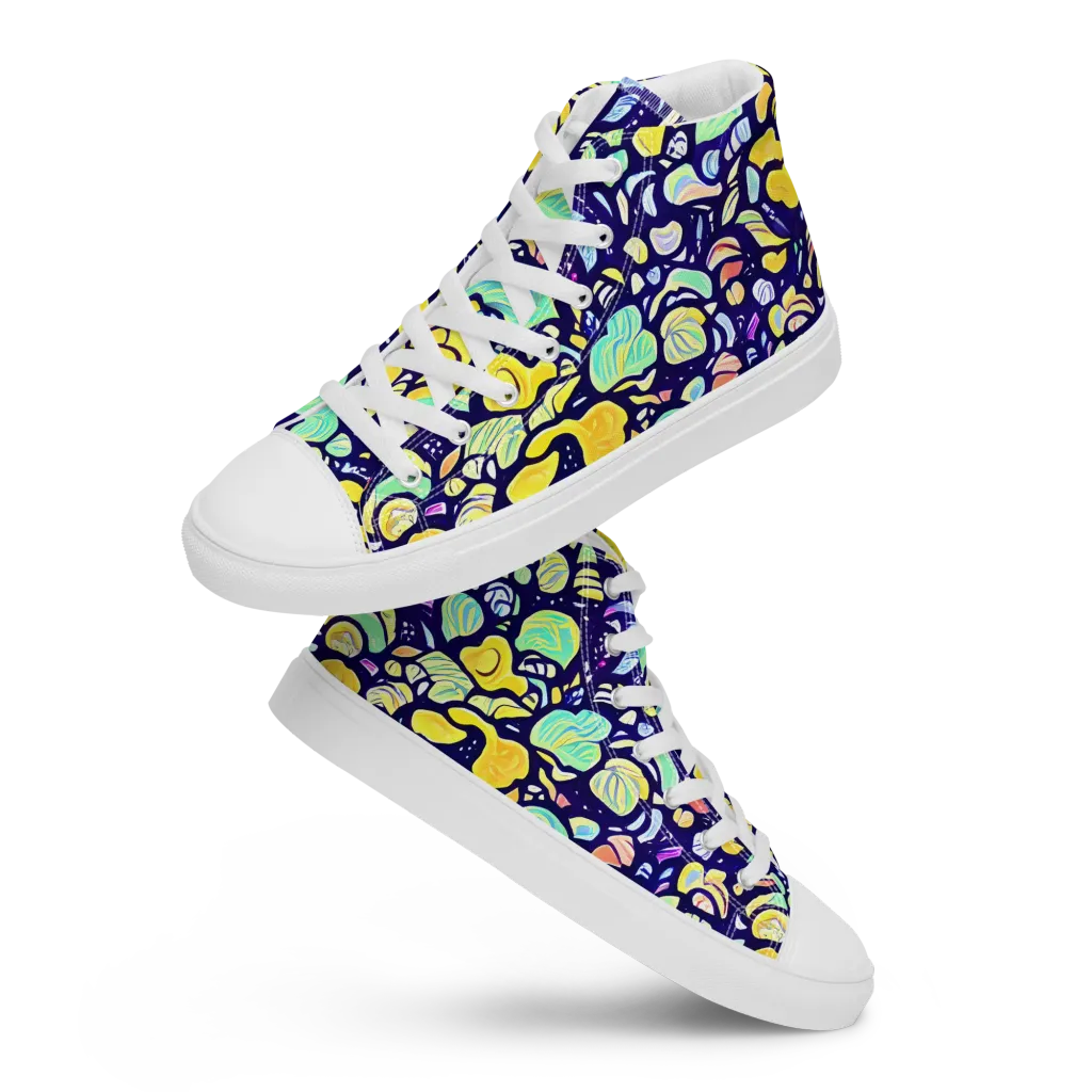 Indigo Fruit Riot on Women's High Top Canvas Shoes — Front