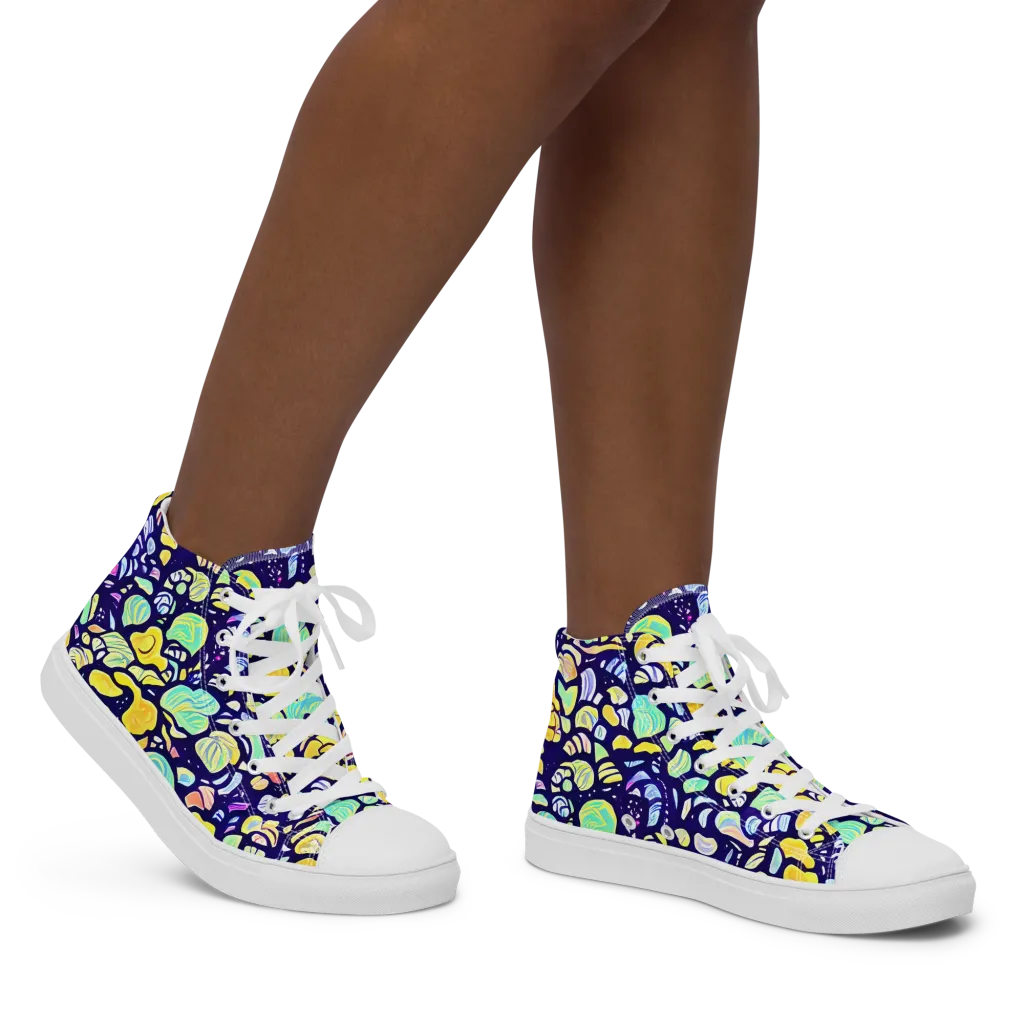 Indigo Fruit Riot on Women's High Top Canvas Shoes — Right