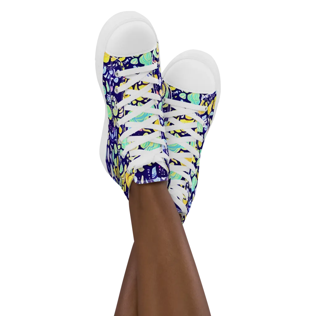 Indigo Fruit Riot on Women's High Top Canvas Shoes — Front