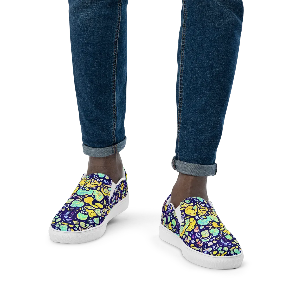 Indigo Fruit Riot on Men's Slip-On Canvas Shoes — Front