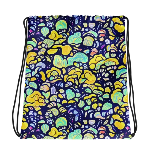 Indigo Fruit Riot on a Drawstring Bag