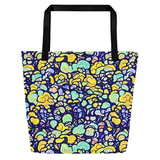 Indigo Fruit Riot on a Large Tote Bag W/ Pocket