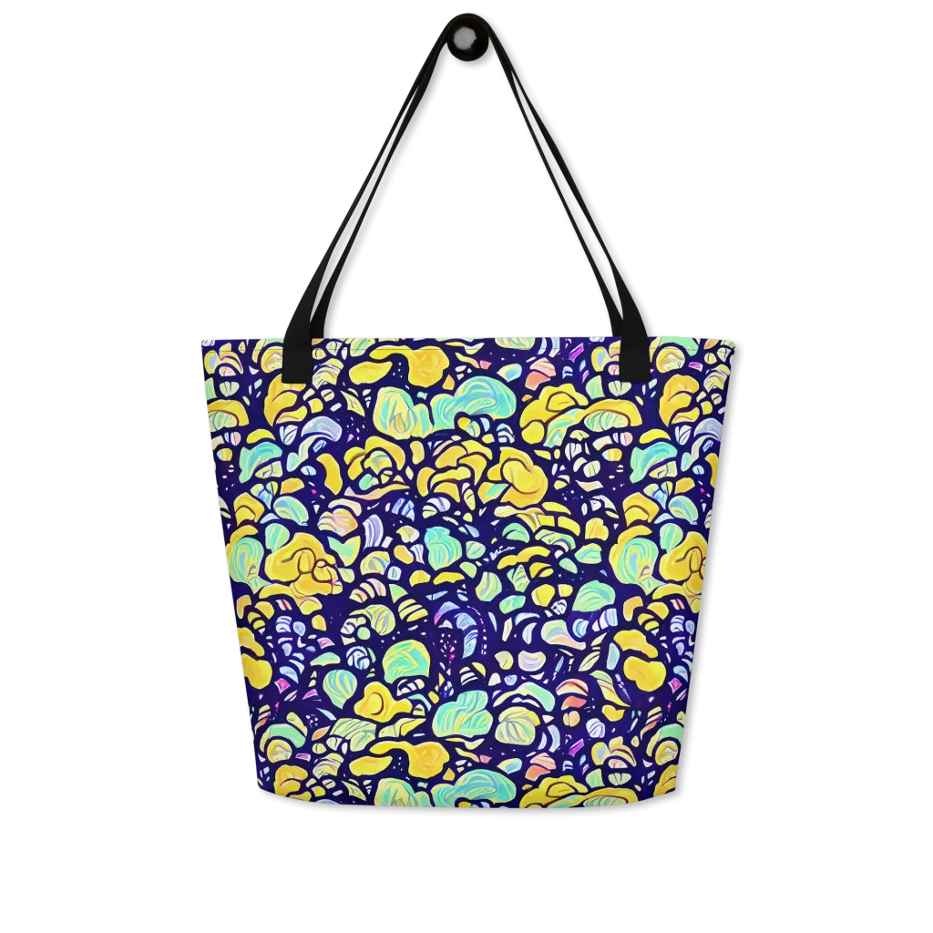 Indigo Fruit Riot on Large Tote Bag W/ Pocket — Front