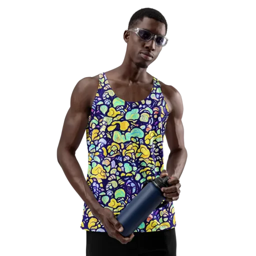 Indigo Fruit Riot on a Men's Tank Top