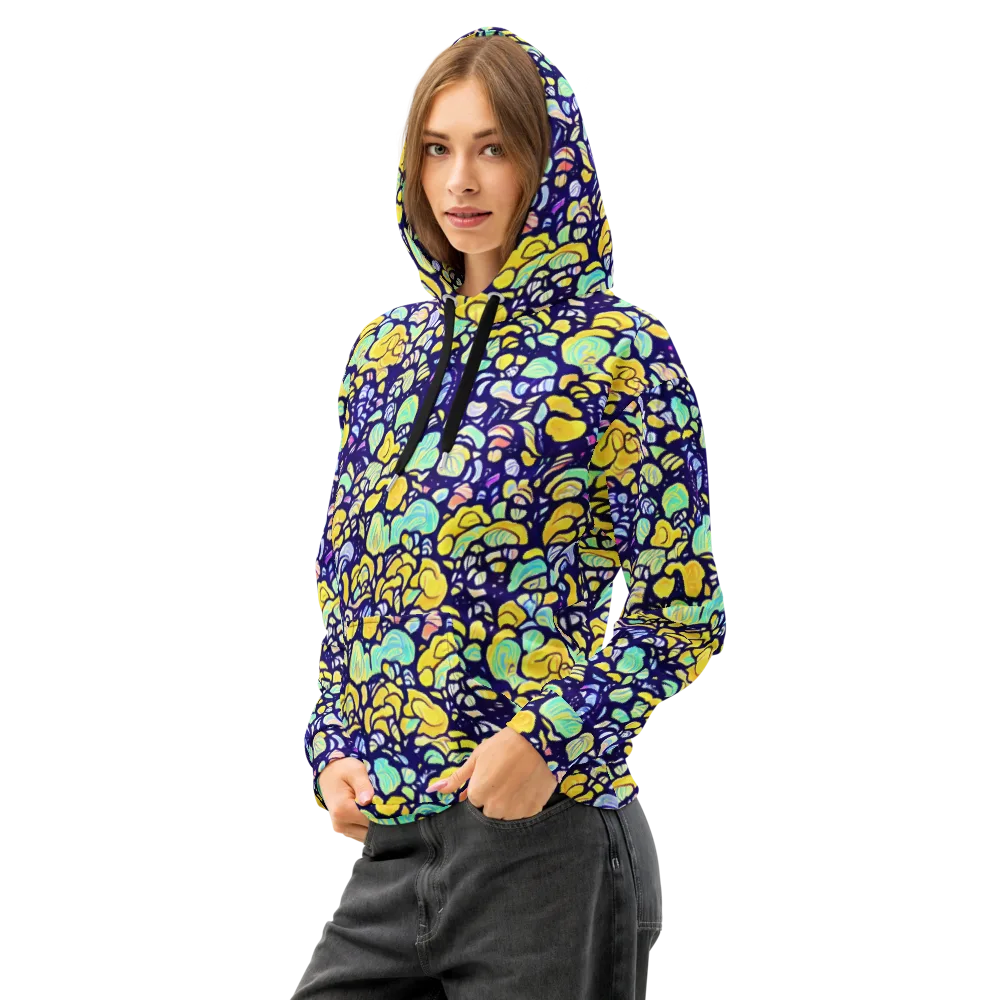 Indigo Fruit Riot on Cotton Hoodie — Left Front
