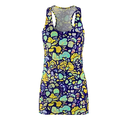 Indigo Fruit Riot on a Racerback Dress