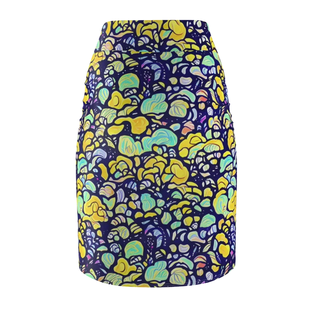 Indigo Fruit Riot on Pencil Skirt — Back