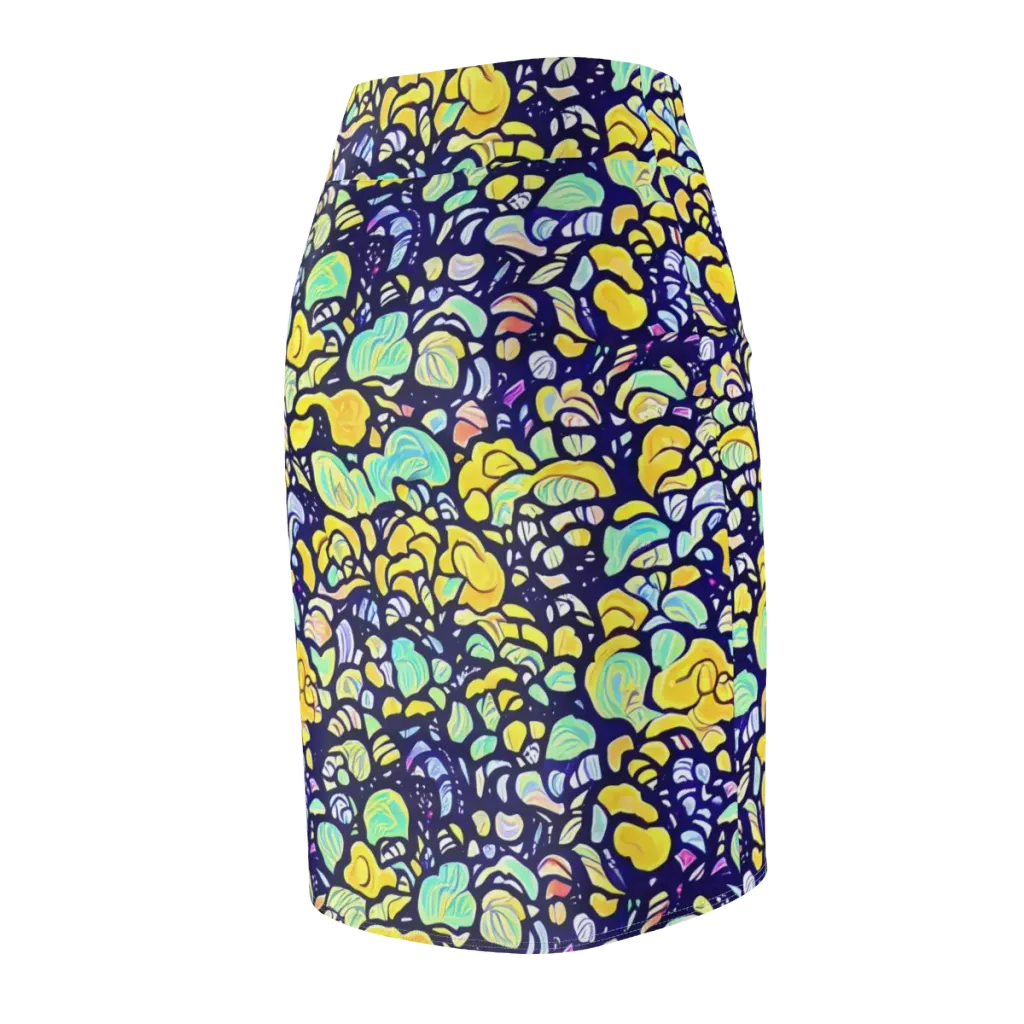 Indigo Fruit Riot on Pencil Skirt — Back Side