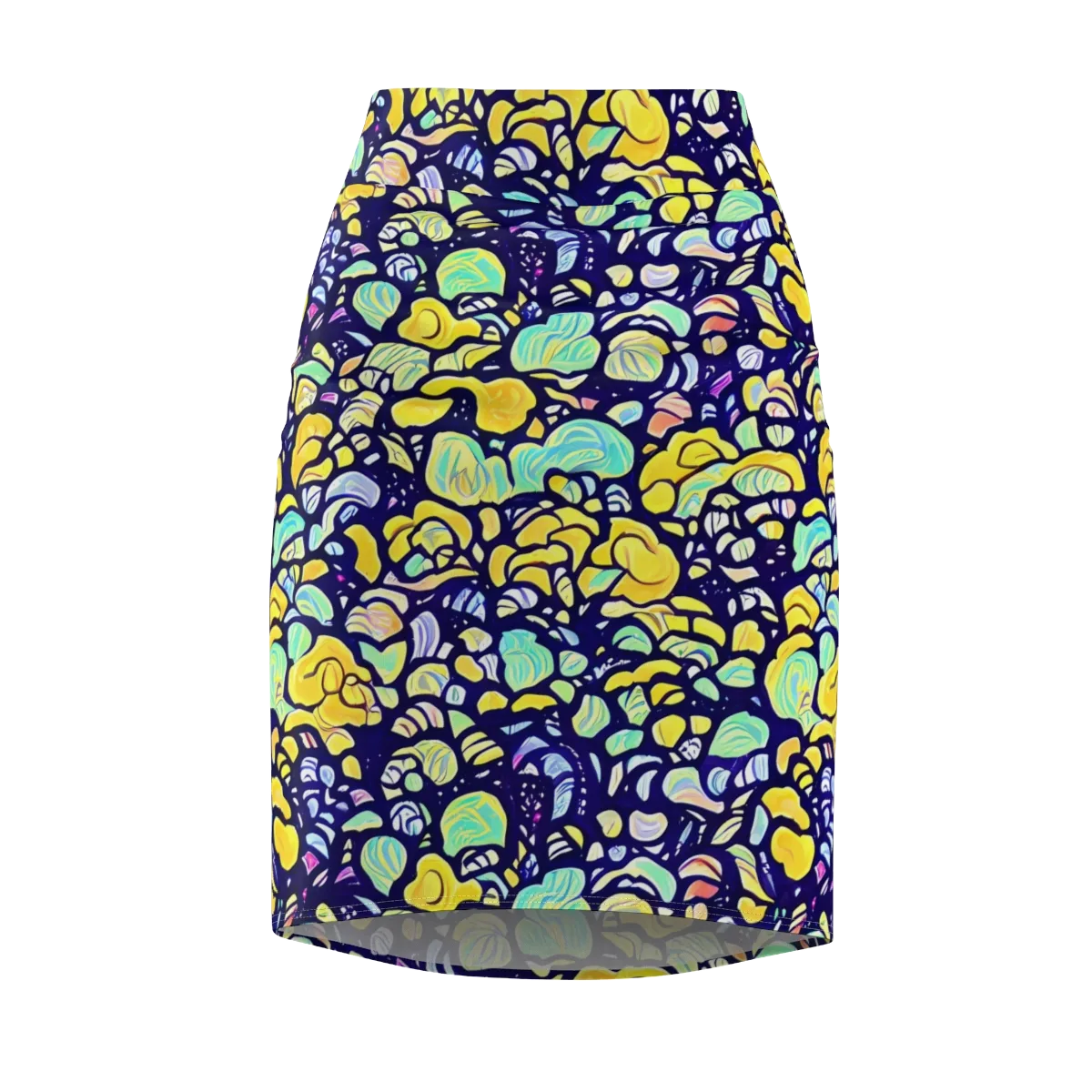 Indigo Fruit Riot on Pencil Skirt — Front