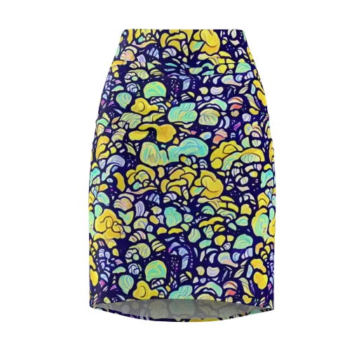 Indigo Fruit Riot on a Pencil Skirt