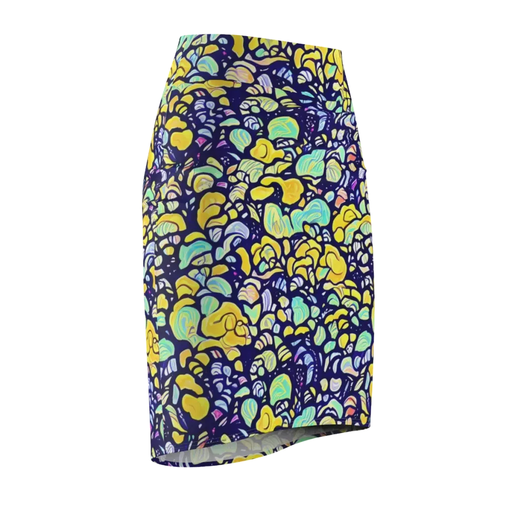 Indigo Fruit Riot on Pencil Skirt — Front Side