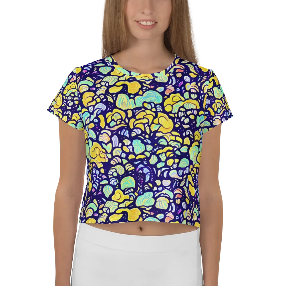 Indigo Fruit Riot on Crop Tee — Front