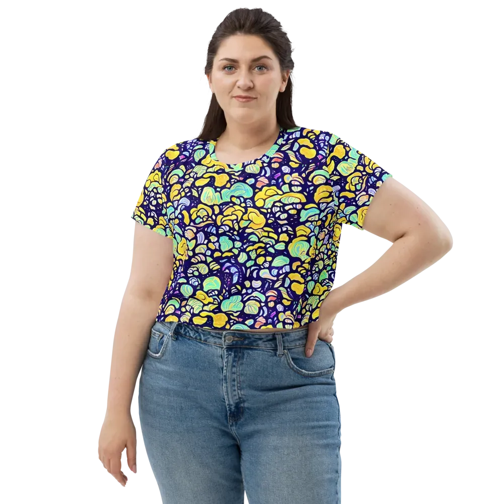 Indigo Fruit Riot on Crop Tee — Front
