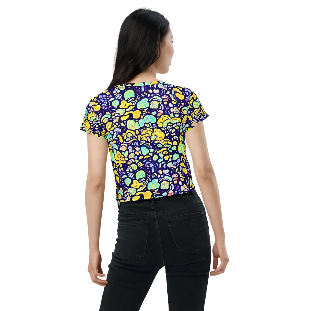 Indigo Fruit Riot on Crop Tee — Back