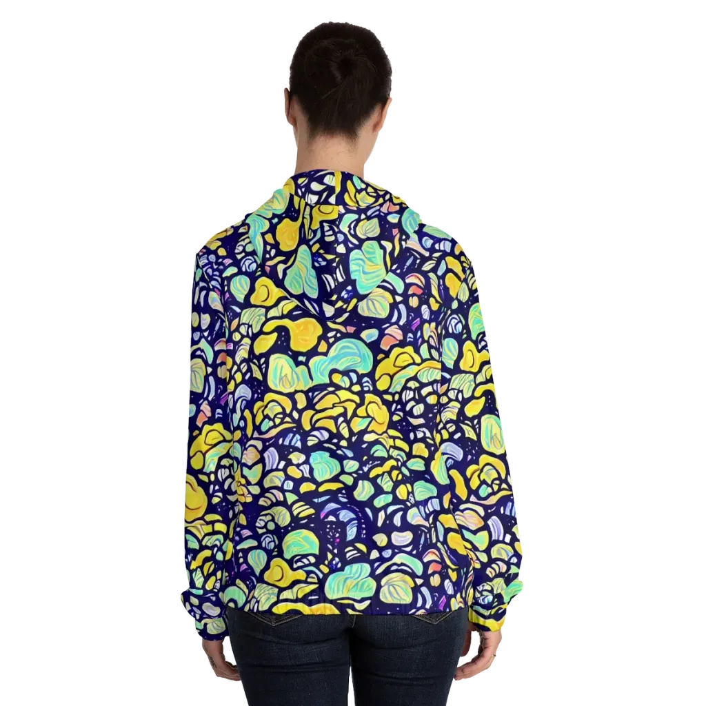 Indigo Fruit Riot on Women's Full-Zip Hoodie — Back On Person
