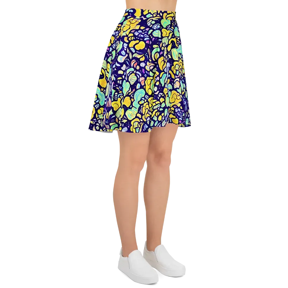 Indigo Fruit Riot on Skater Skirt — Right