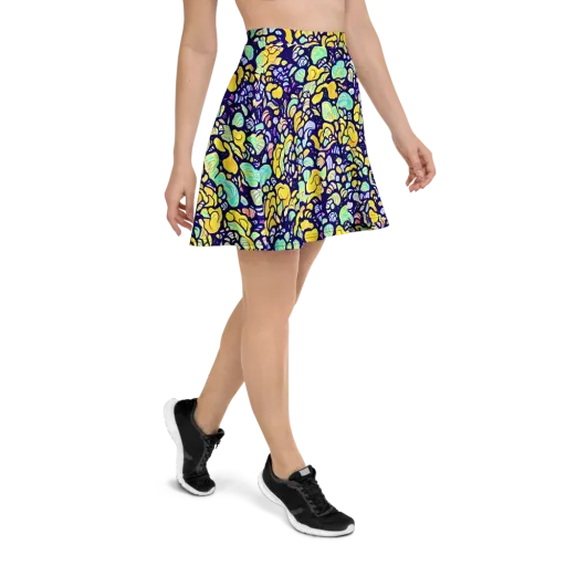 Indigo Fruit Riot on a Skater Skirt
