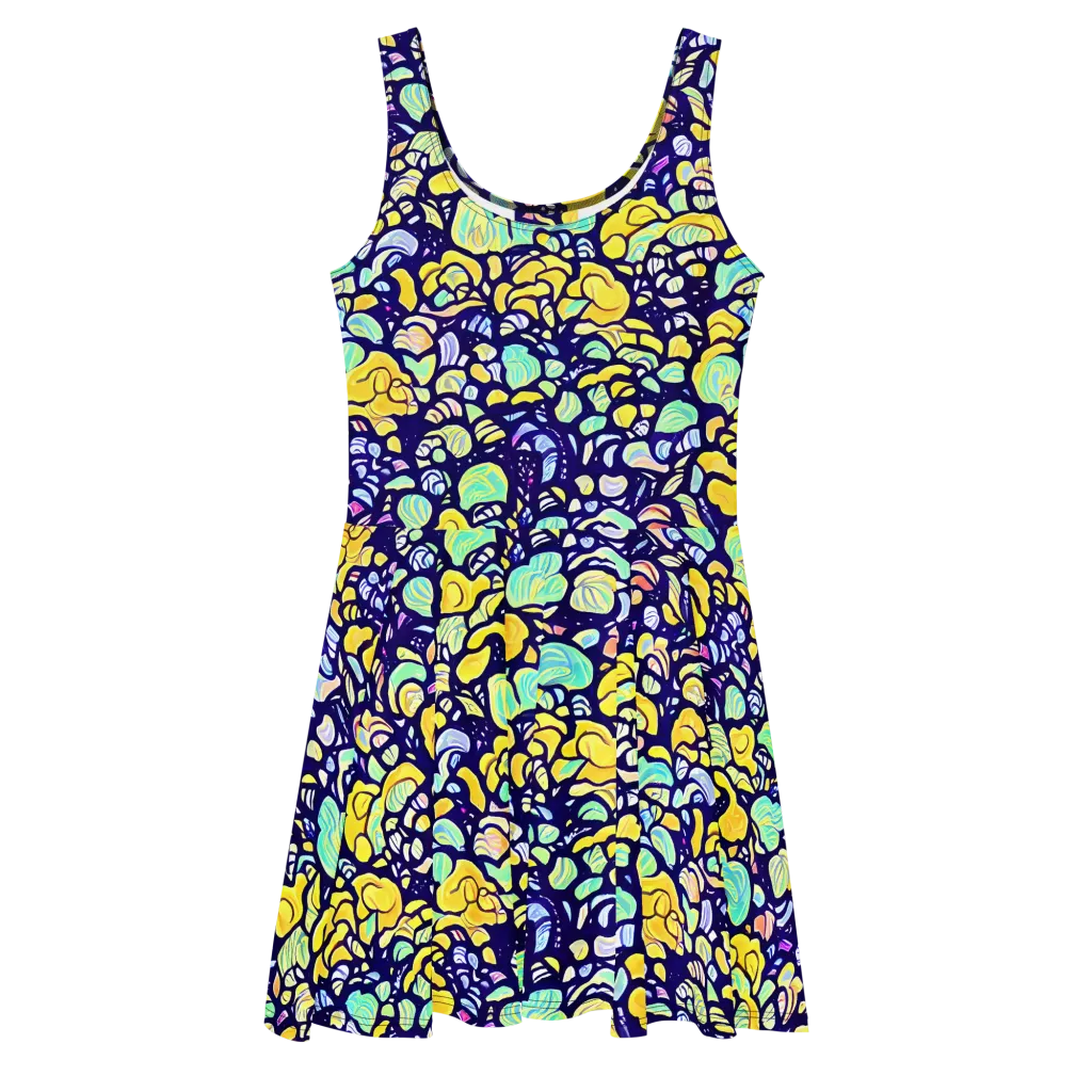 Indigo Fruit Riot on Skater Dress — Front