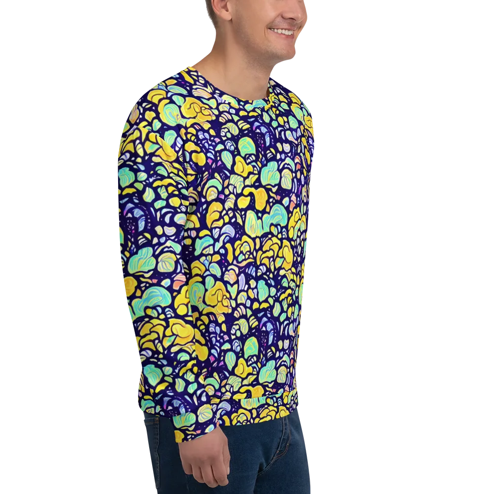 Indigo Fruit Riot on Sweatshirt — Right Front