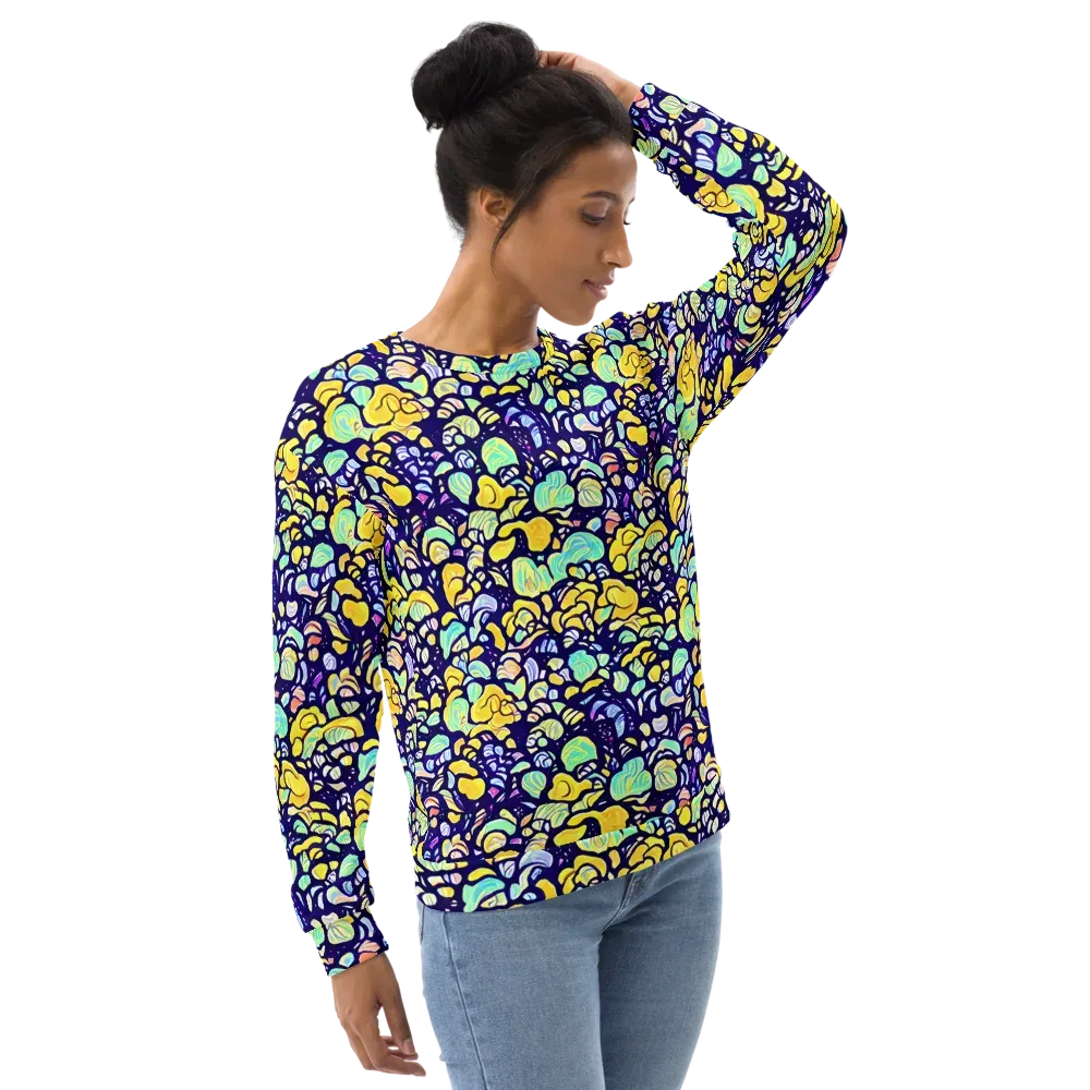 Indigo Fruit Riot on Sweatshirt — Right Front