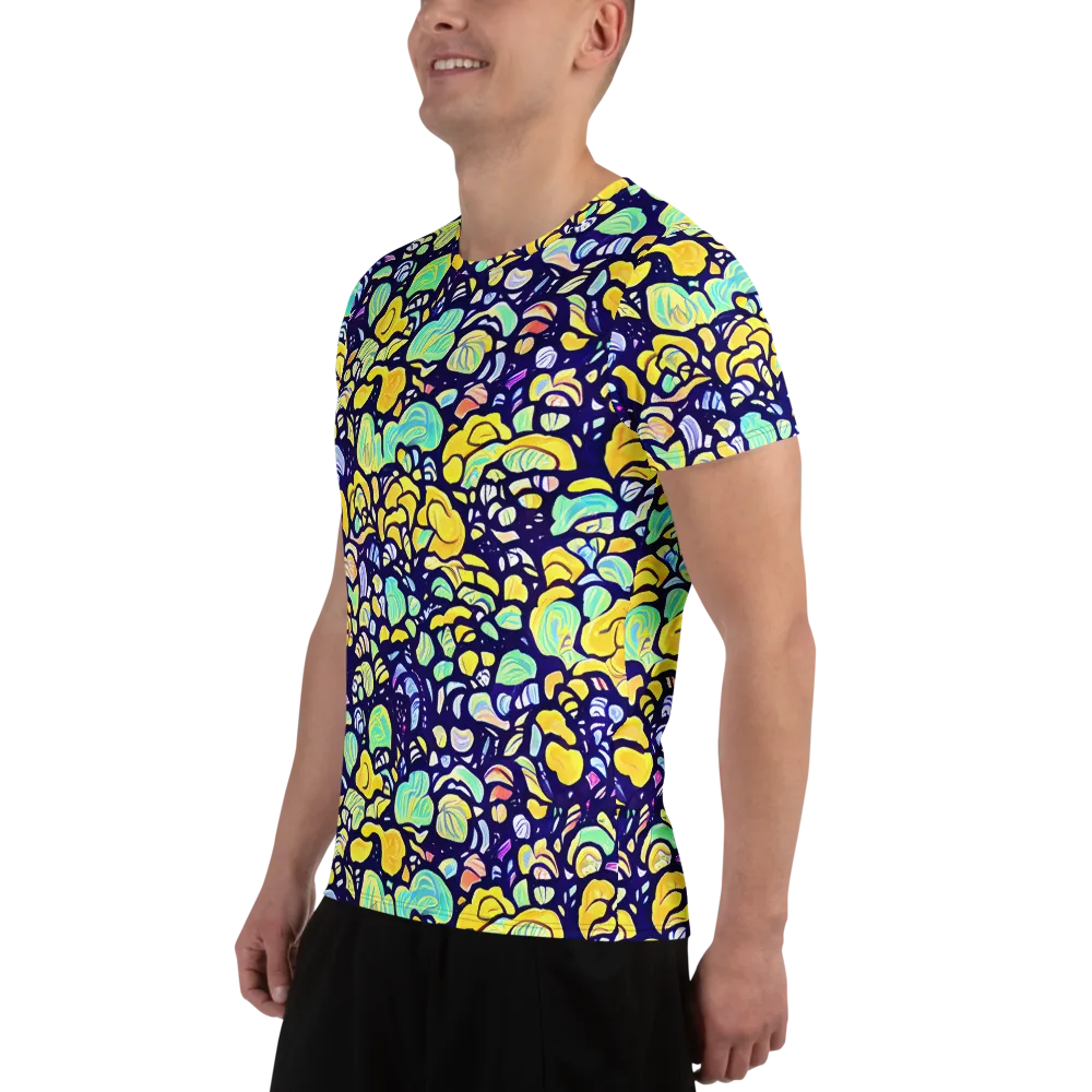 Indigo Fruit Riot on Men's Athletic T-Shirt — Left