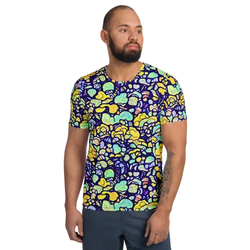 Indigo Fruit Riot on a Men's Athletic T-Shirt
