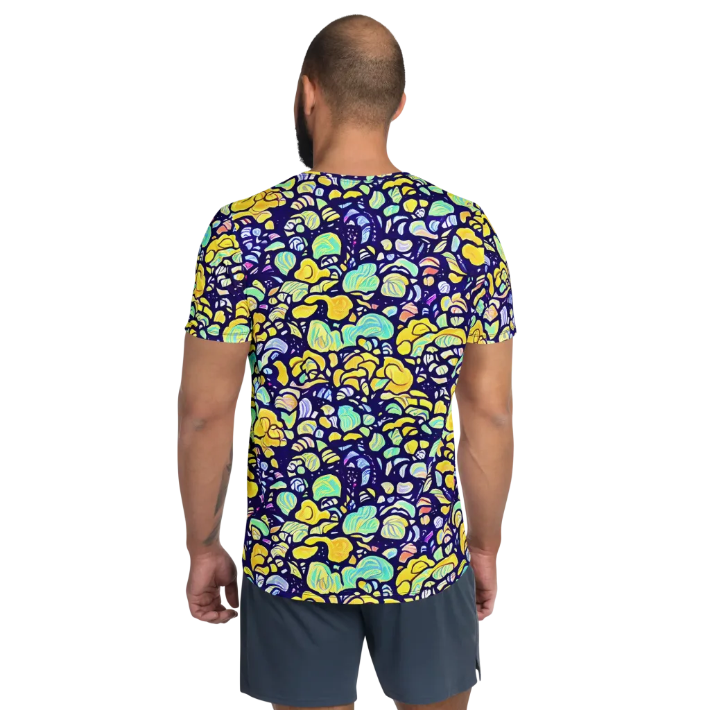 Indigo Fruit Riot on Men's Athletic T-Shirt — Back