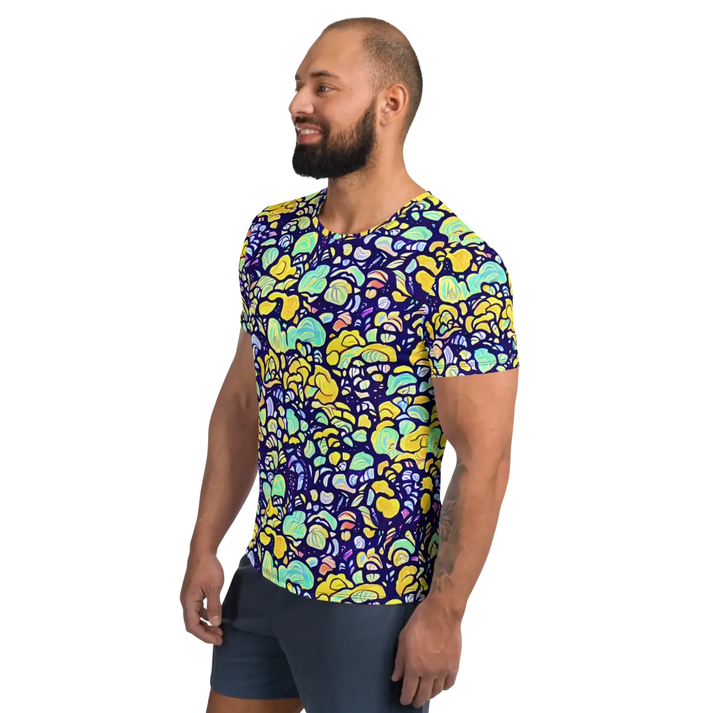 Indigo Fruit Riot on Men's Athletic T-Shirt — Left