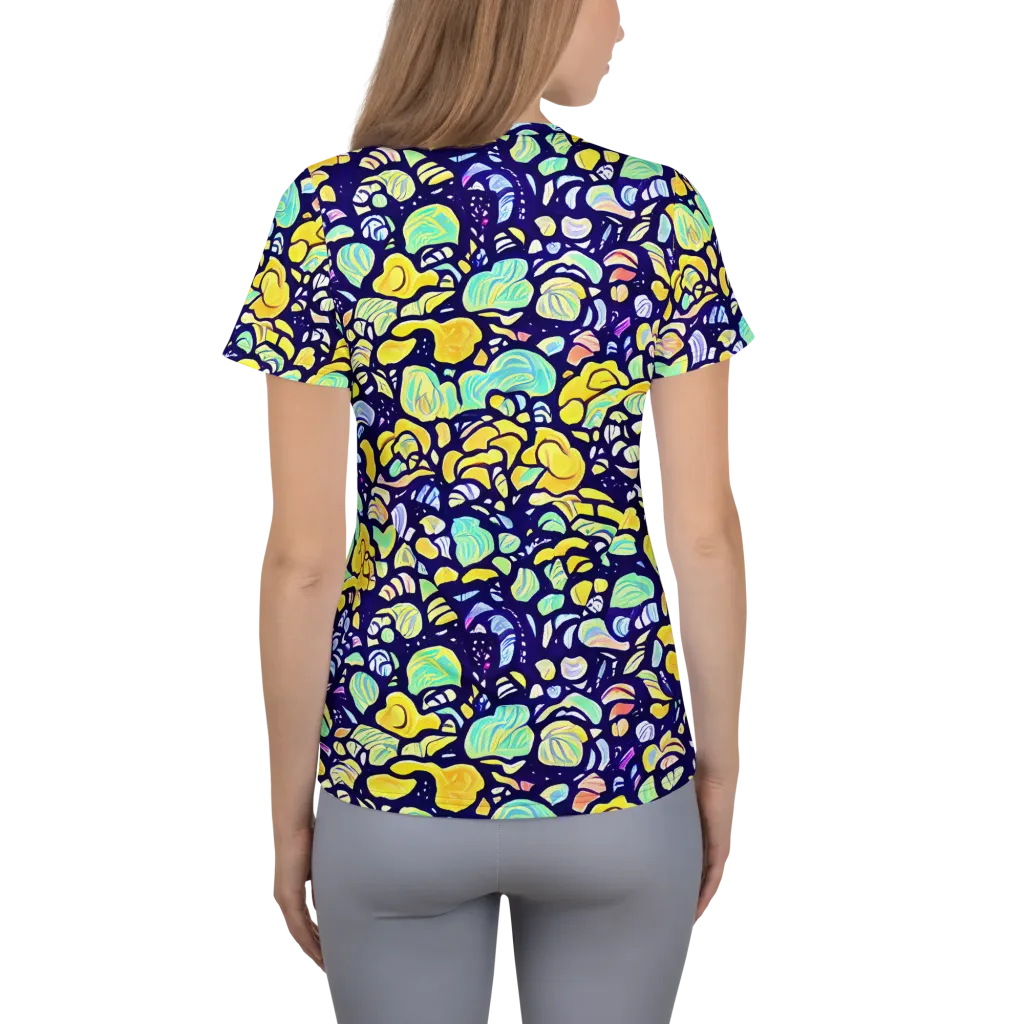 Indigo Fruit Riot on Women's Athletic T-Shirt — Back
