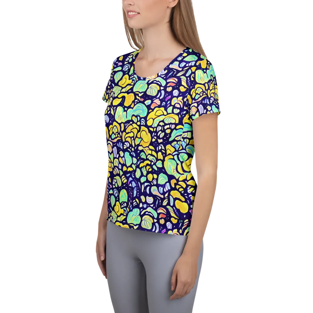 Indigo Fruit Riot on Women's Athletic T-Shirt — Left