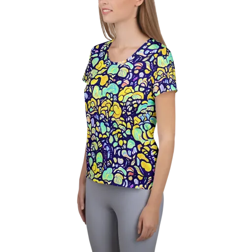 Indigo Fruit Riot on a Women's Athletic T-Shirt