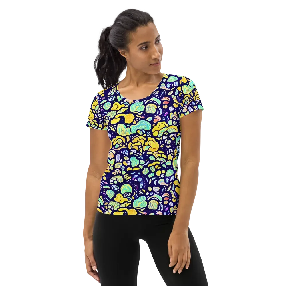 Indigo Fruit Riot on Women's Athletic T-Shirt — Front