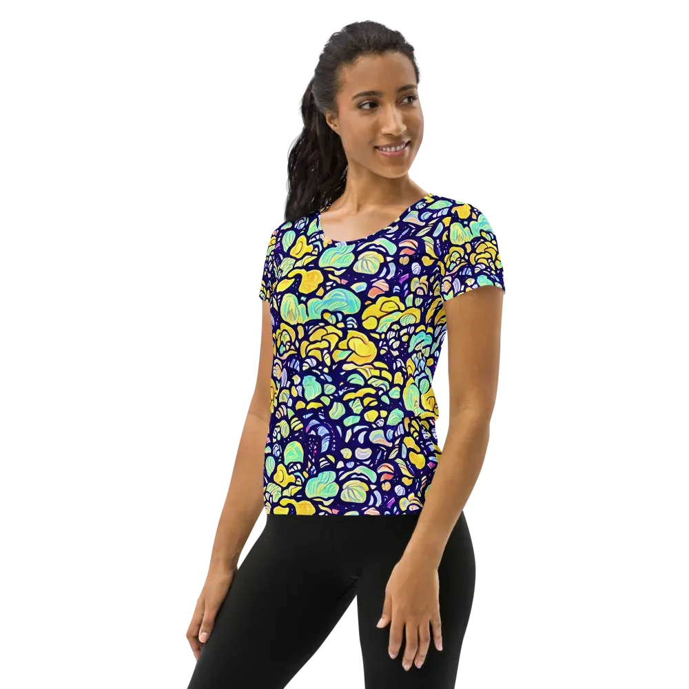 Indigo Fruit Riot on Women's Athletic T-Shirt — Left