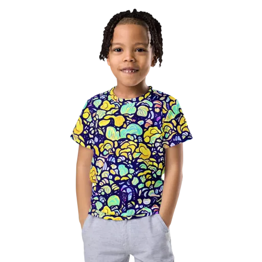 Indigo Fruit Riot on a Kids Crew Neck T-Shirt